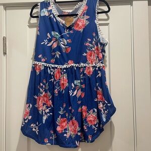 Fierce Boutique Blue Floral High Low Tunic Top | Lace Trim | Boho